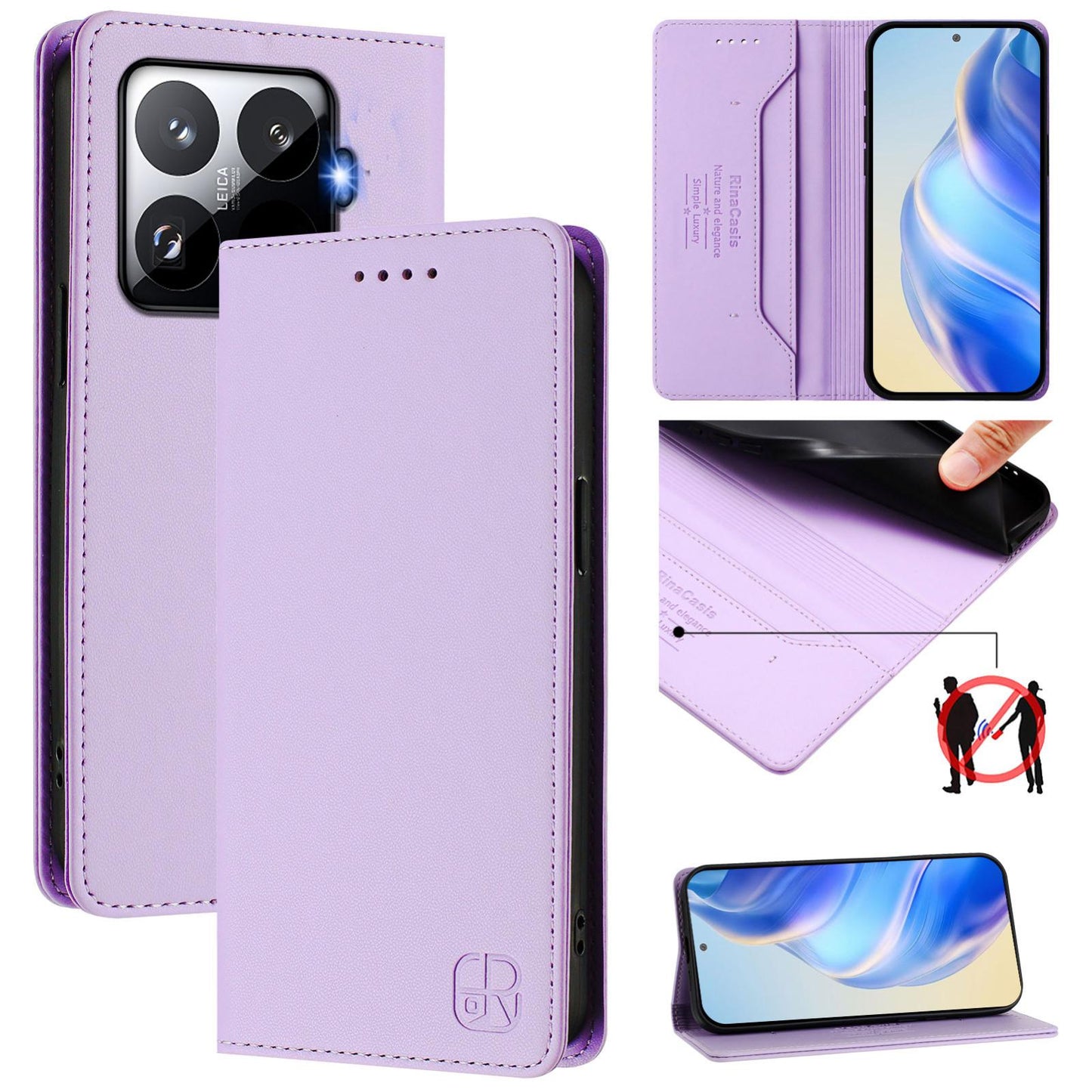 Xiaomi 15T Pro Dual-Folded Magnetic Suction RFID Blocking PU Leather Wallet Phone Case with Card Slots, Cash Pocket, Kickstand, Full Protective Flip Cover