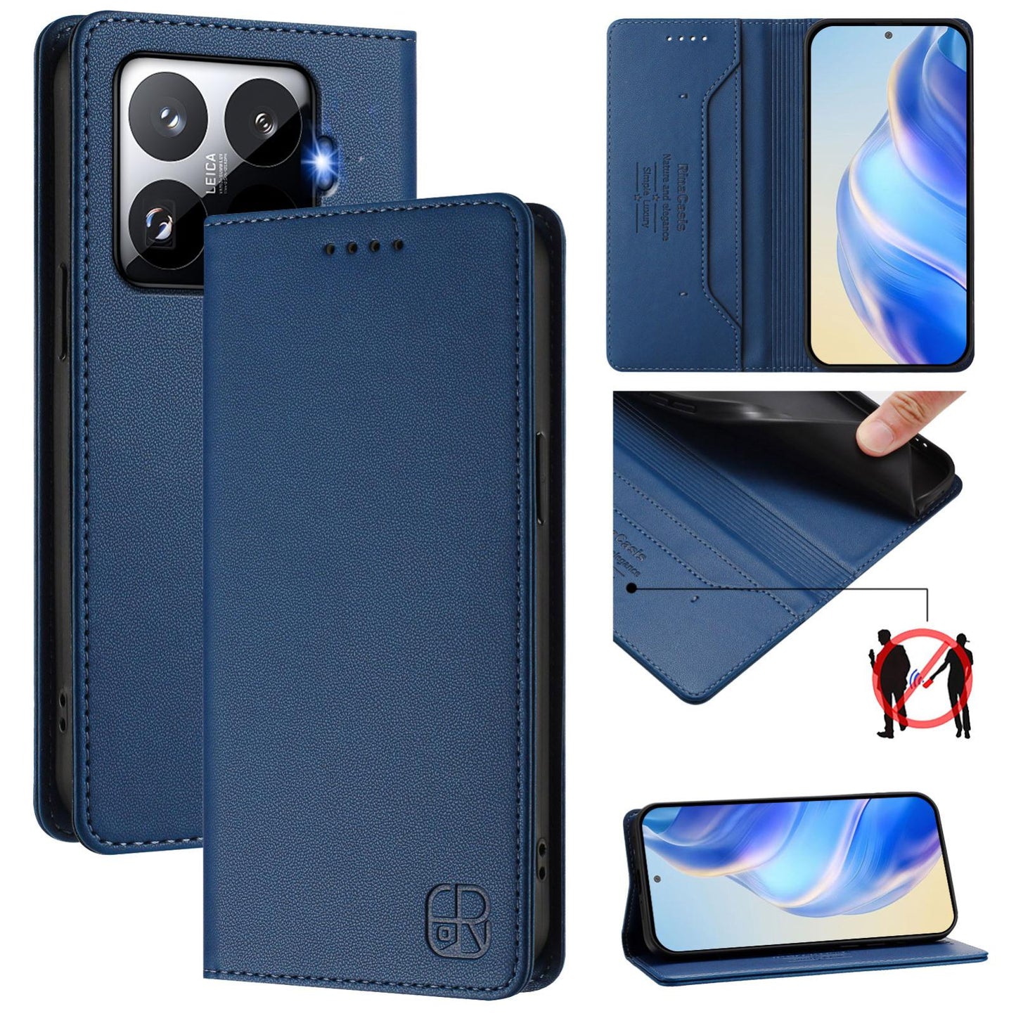 Xiaomi 15T Pro Dual-Folded Magnetic Suction RFID Blocking PU Leather Wallet Phone Case with Card Slots, Cash Pocket, Kickstand, Full Protective Flip Cover