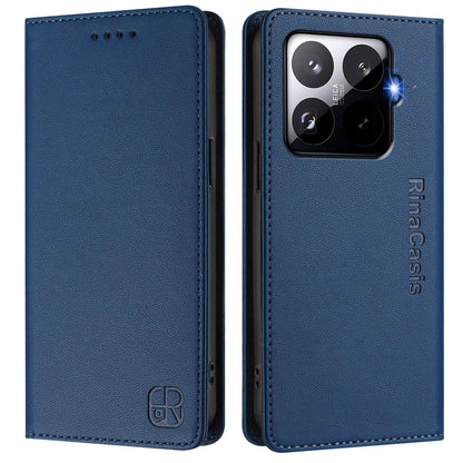 Xiaomi 15T Pro Dual-Folded Magnetic Suction RFID Blocking PU Leather Wallet Phone Case with Card Slots, Cash Pocket, Kickstand, Full Protective Flip Cover