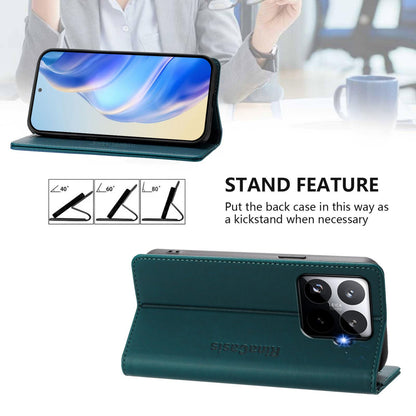 Xiaomi 15T Pro Dual-Folded Magnetic Suction RFID Blocking PU Leather Wallet Phone Case with Card Slots, Cash Pocket, Kickstand, Full Protective Flip Cover