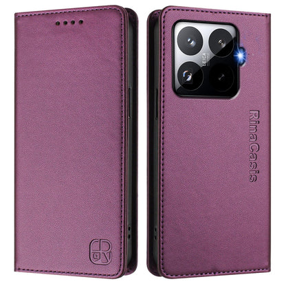 Xiaomi 15T Pro Dual-Folded Magnetic Suction RFID Blocking PU Leather Wallet Phone Case with Card Slots, Cash Pocket, Kickstand, Full Protective Flip Cover
