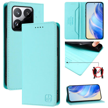 Xiaomi 15T Dual-Folded Magnetic Suction RFID Blocking PU Leather Wallet Phone Case with Card Slots, Cash Pocket, Kickstand, Full Protective Flip Cover