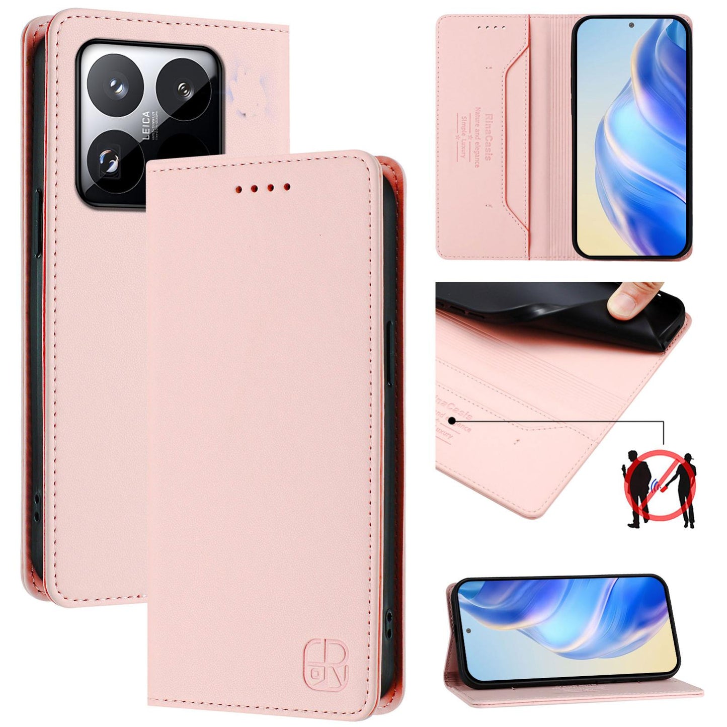 Xiaomi 15T Dual-Folded Magnetic Suction RFID Blocking PU Leather Wallet Phone Case with Card Slots, Cash Pocket, Kickstand, Full Protective Flip Cover