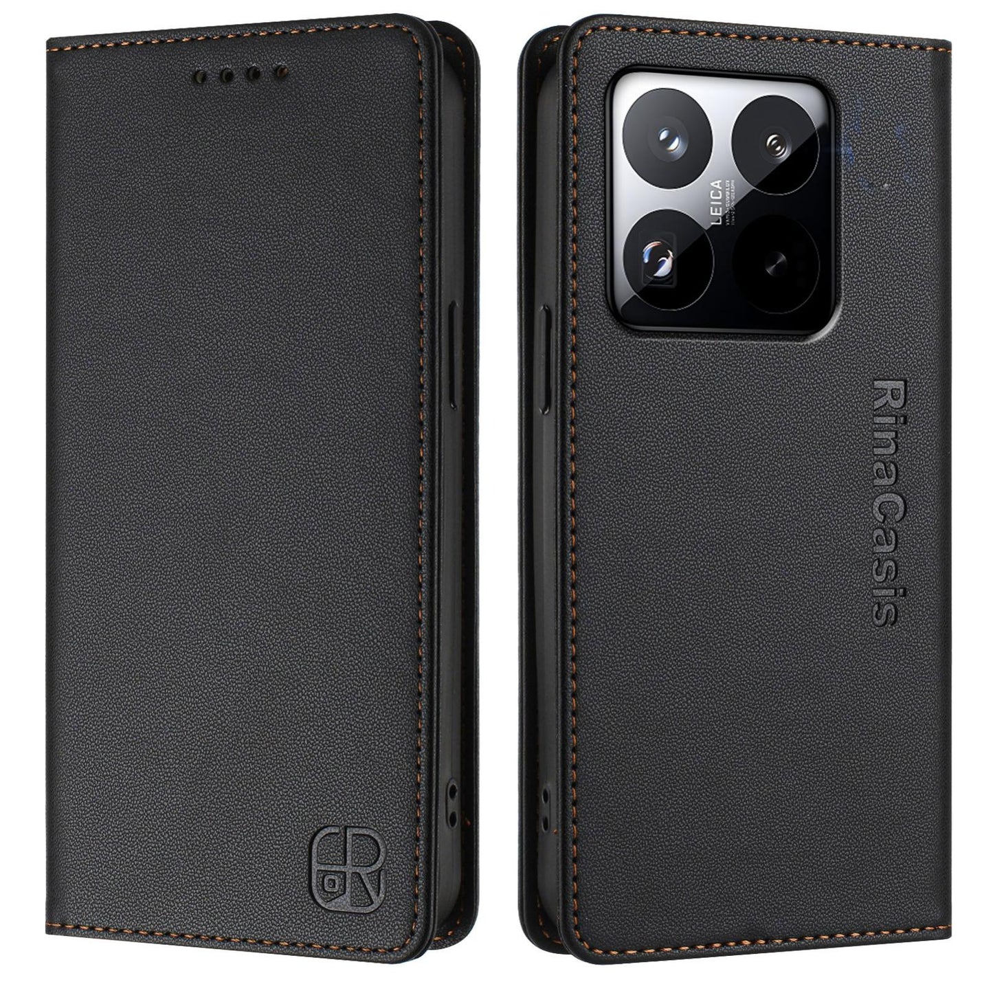 Xiaomi 15T Dual-Folded Magnetic Suction RFID Blocking PU Leather Wallet Phone Case with Card Slots, Cash Pocket, Kickstand, Full Protective Flip Cover