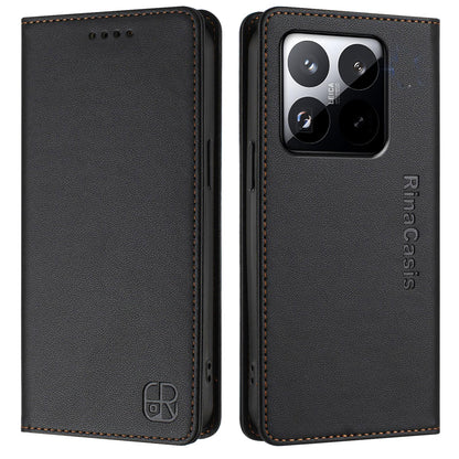 Xiaomi 15T Dual-Folded Magnetic Suction RFID Blocking PU Leather Wallet Phone Case with Card Slots, Cash Pocket, Kickstand, Full Protective Flip Cover