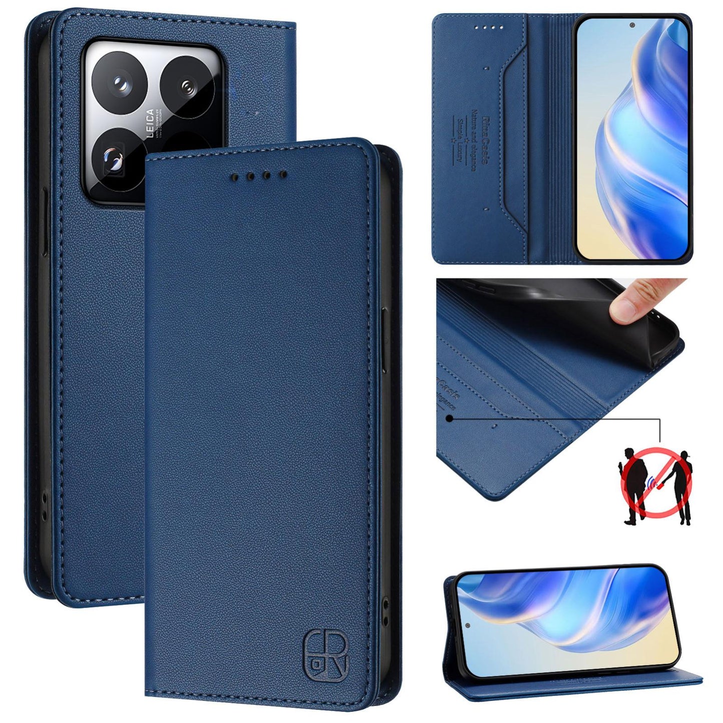 Xiaomi 15T Dual-Folded Magnetic Suction RFID Blocking PU Leather Wallet Phone Case with Card Slots, Cash Pocket, Kickstand, Full Protective Flip Cover