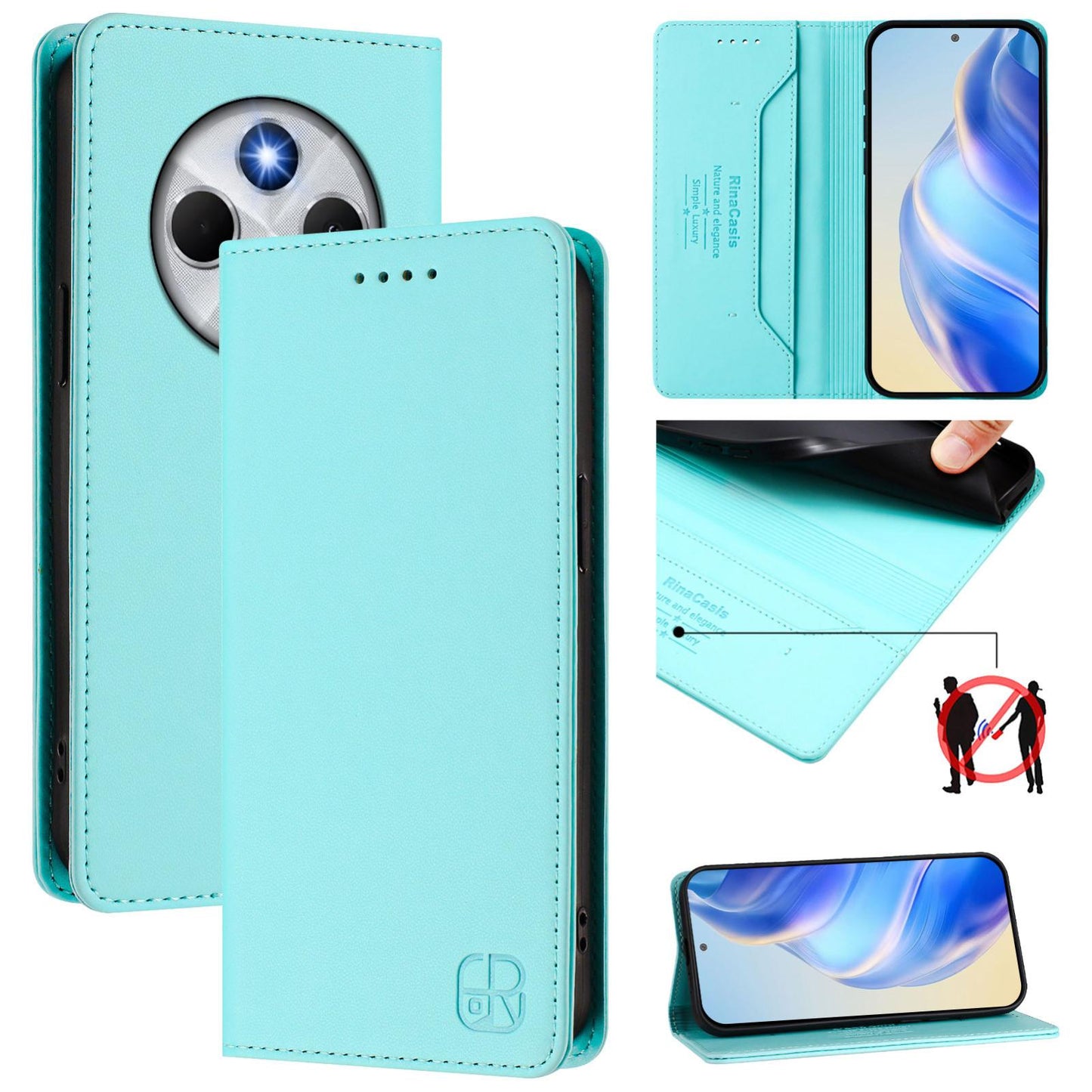Xiaomi Poco M7 5G Dual-Folded Magnetic Suction RFID Blocking PU Leather Wallet Phone Case with Card Slots, Cash Pocket, Kickstand, Full Protective Flip Cover