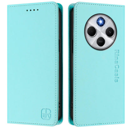 Xiaomi Poco M7 5G Dual-Folded Magnetic Suction RFID Blocking PU Leather Wallet Phone Case with Card Slots, Cash Pocket, Kickstand, Full Protective Flip Cover