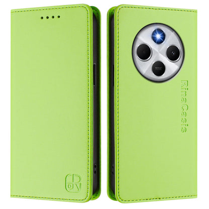 Xiaomi Poco M7 5G Dual-Folded Magnetic Suction RFID Blocking PU Leather Wallet Phone Case with Card Slots, Cash Pocket, Kickstand, Full Protective Flip Cover