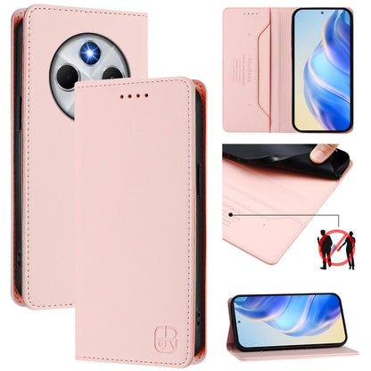 Xiaomi Poco M7 5G Dual-Folded Magnetic Suction RFID Blocking PU Leather Wallet Phone Case with Card Slots, Cash Pocket, Kickstand, Full Protective Flip Cover