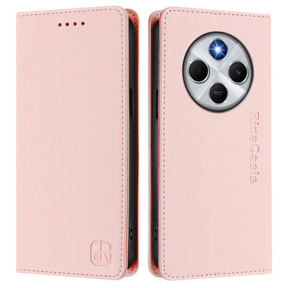 Xiaomi Poco M7 5G Dual-Folded Magnetic Suction RFID Blocking PU Leather Wallet Phone Case with Card Slots, Cash Pocket, Kickstand, Full Protective Flip Cover