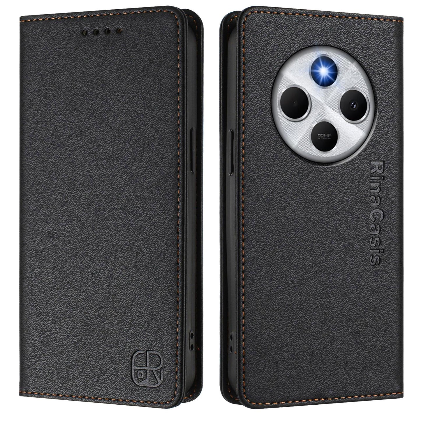 Xiaomi C75 4G Dual-Folded Magnetic Suction RFID Blocking PU Leather Wallet Phone Case with Card Slots, Cash Pocket, Kickstand, Full Protective Flip Cover