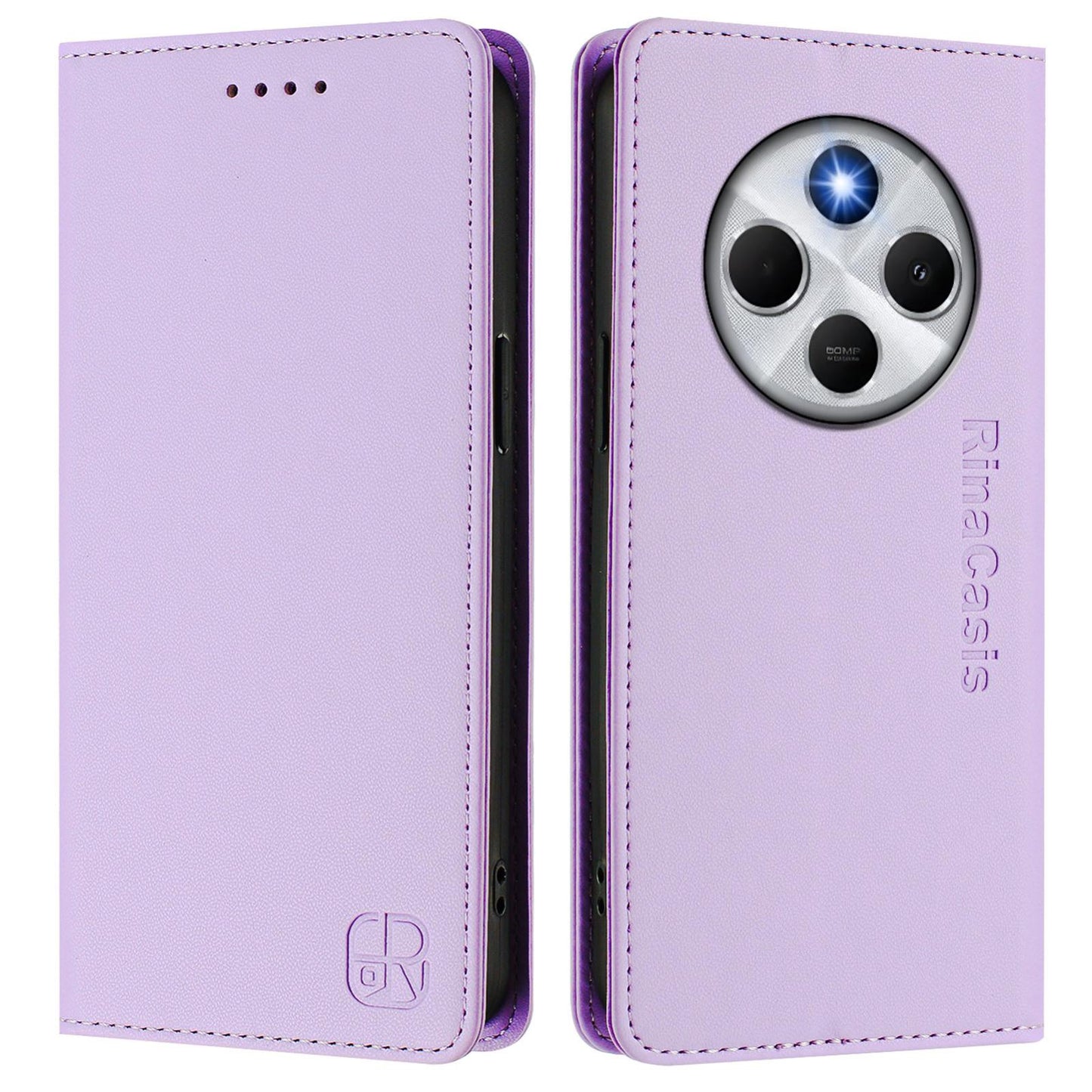 Xiaomi Poco M7 5G Dual-Folded Magnetic Suction RFID Blocking PU Leather Wallet Phone Case with Card Slots, Cash Pocket, Kickstand, Full Protective Flip Cover