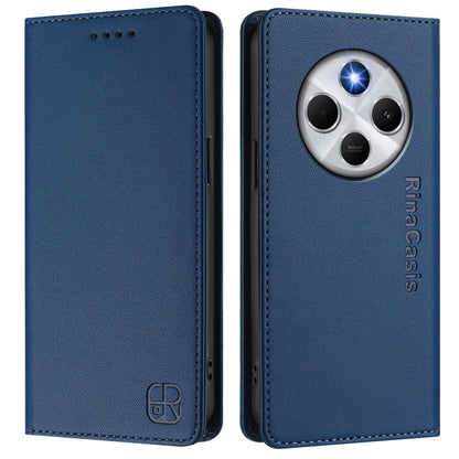 Xiaomi Poco M7 5G Dual-Folded Magnetic Suction RFID Blocking PU Leather Wallet Phone Case with Card Slots, Cash Pocket, Kickstand, Full Protective Flip Cover
