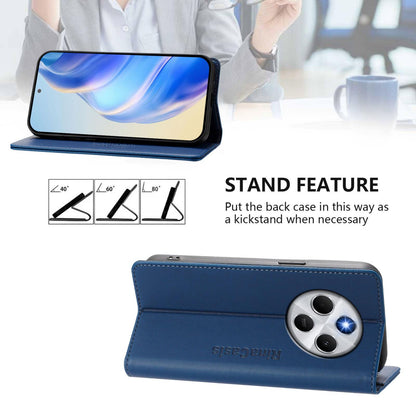 Xiaomi Poco M7 5G Dual-Folded Magnetic Suction RFID Blocking PU Leather Wallet Phone Case with Card Slots, Cash Pocket, Kickstand, Full Protective Flip Cover