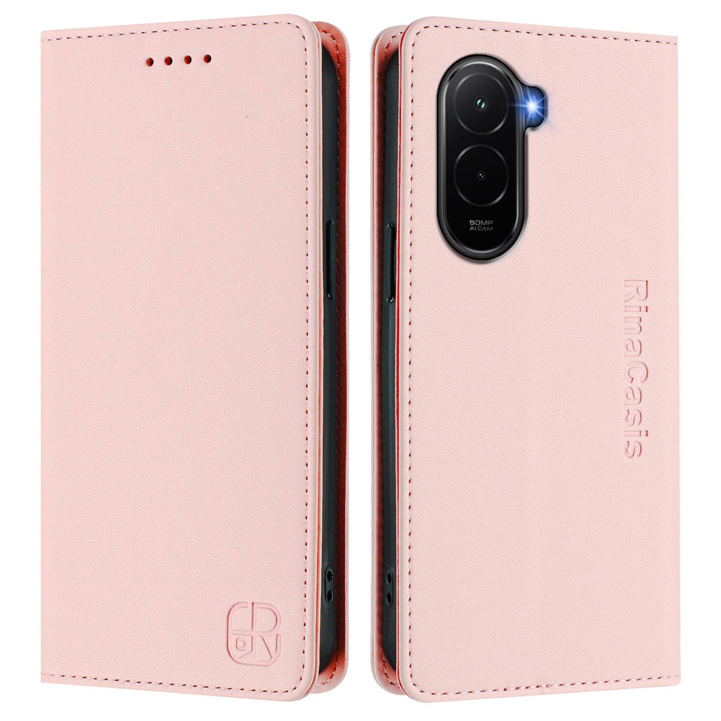 Xiaomi Poco M7 4G 169mm Dual-Folded Magnetic Suction RFID Blocking PU Leather Wallet Phone Case with Card Slots, Cash Pocket, Kickstand, Full Protective Flip Cover