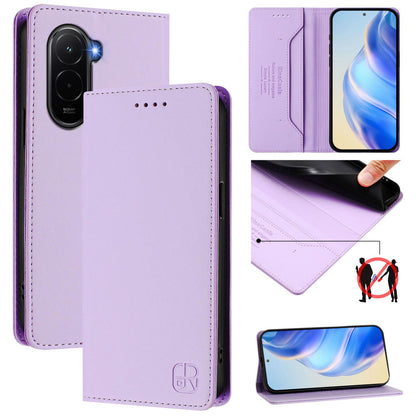 Xiaomi Poco M7 4G 169mm Dual-Folded Magnetic Suction RFID Blocking PU Leather Wallet Phone Case with Card Slots, Cash Pocket, Kickstand, Full Protective Flip Cover