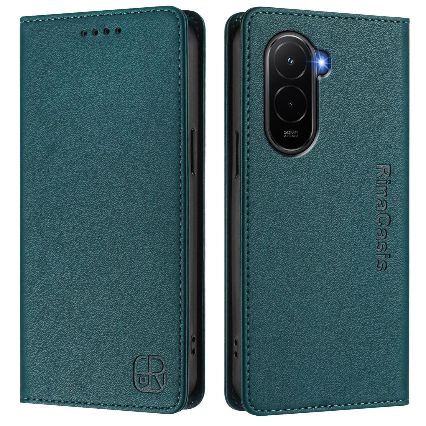 Xiaomi Poco M7 4G 169mm Dual-Folded Magnetic Suction RFID Blocking PU Leather Wallet Phone Case with Card Slots, Cash Pocket, Kickstand, Full Protective Flip Cover