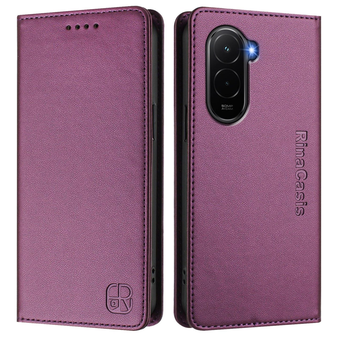 Xiaomi Poco M7 4G 169mm Dual-Folded Magnetic Suction RFID Blocking PU Leather Wallet Phone Case with Card Slots, Cash Pocket, Kickstand, Full Protective Flip Cover