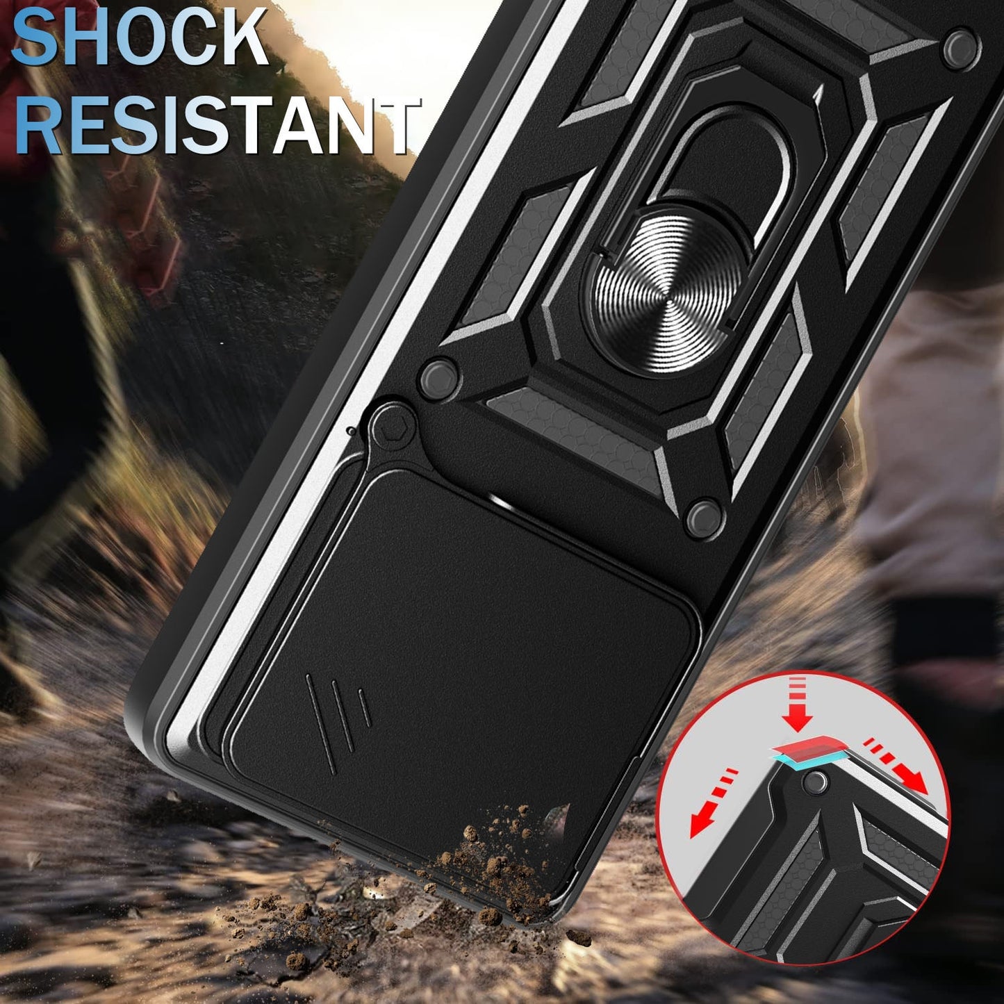 Nothing Phone 2a Sliding Camera Cover Magnetic Ring Stand Shockproof TPU + PC Protective Phone Case
