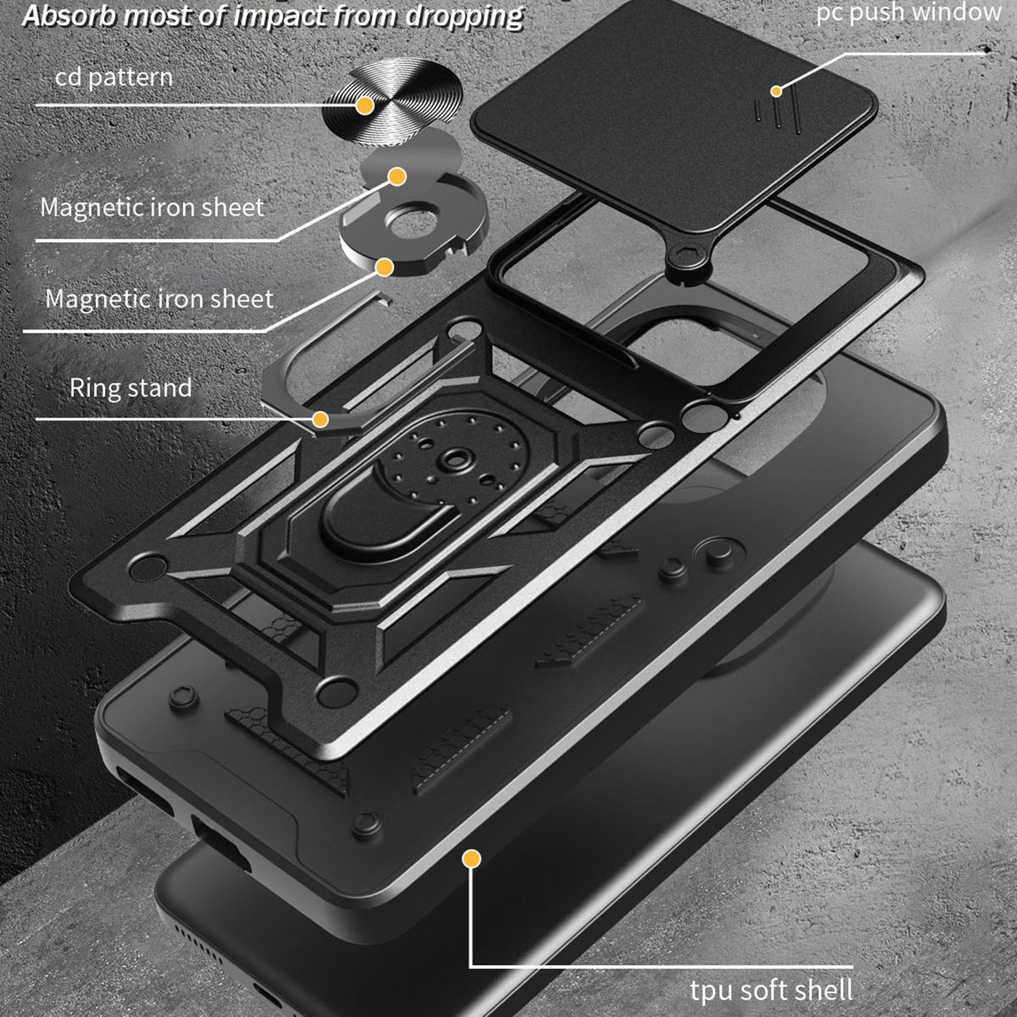 Nothing Phone 2a Sliding Camera Cover Magnetic Ring Stand Shockproof TPU + PC Protective Phone Case