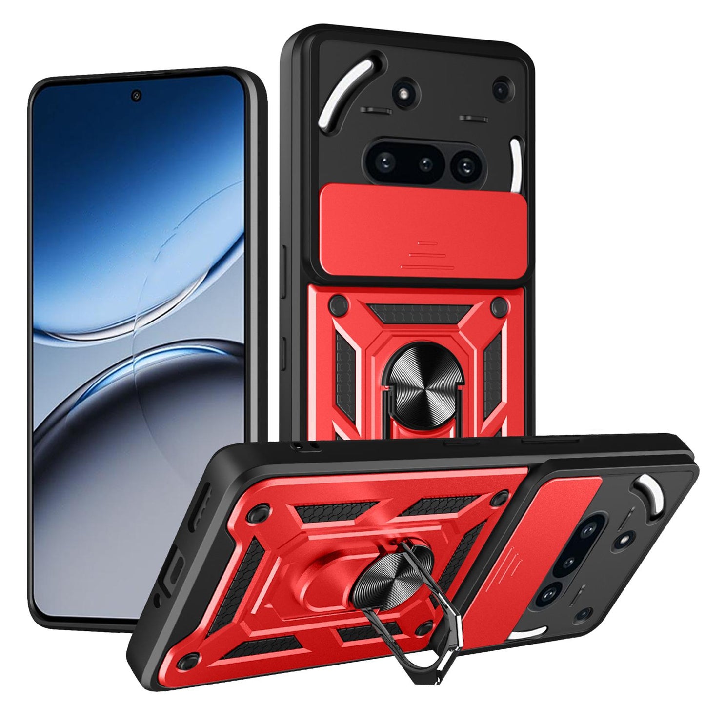 Nothing Phone 3a Sliding Camera Cover Magnetic Ring Stand Shockproof TPU + PC Protective Phone Case