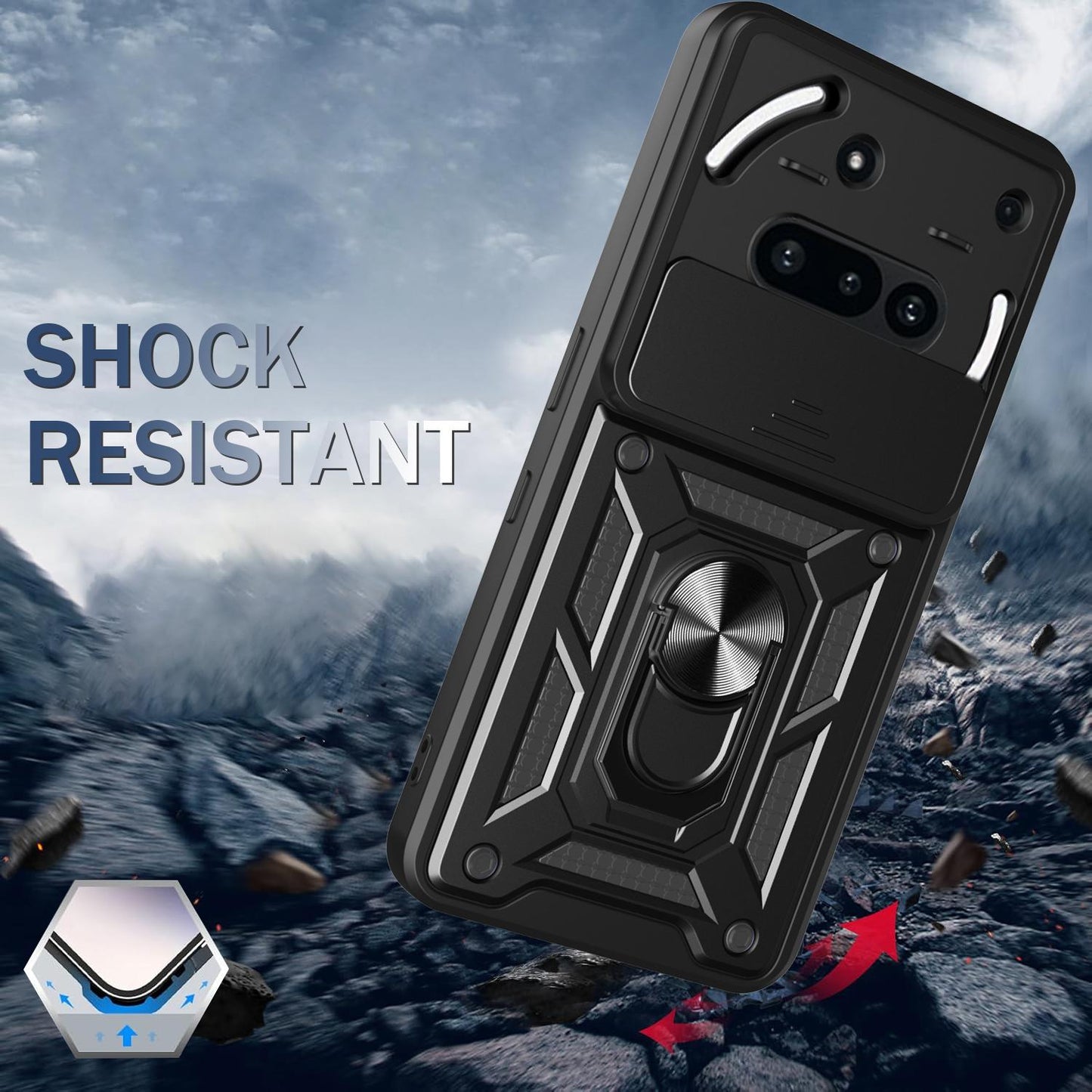 Nothing Phone 3a Sliding Camera Cover Magnetic Ring Stand Shockproof TPU + PC Protective Phone Case