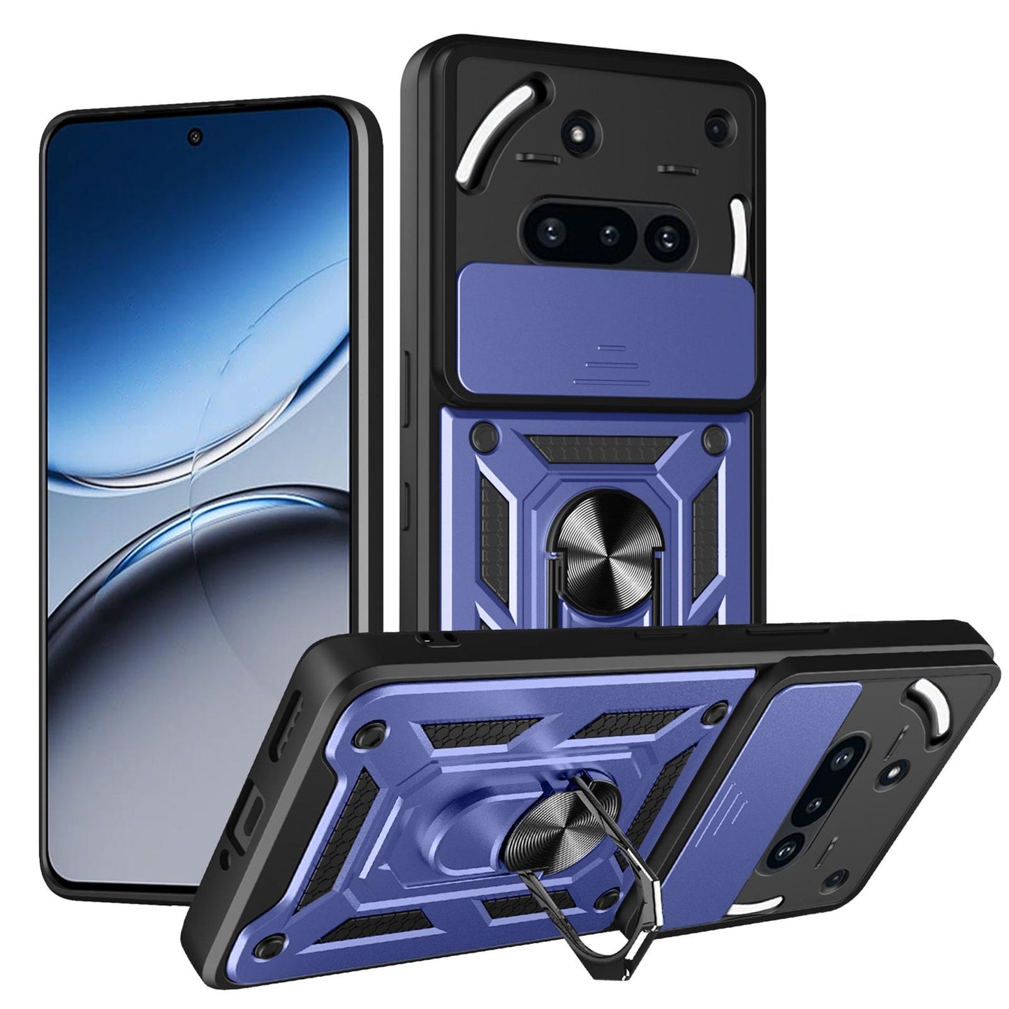Nothing Phone 3a Sliding Camera Cover Magnetic Ring Stand Shockproof TPU + PC Protective Phone Case