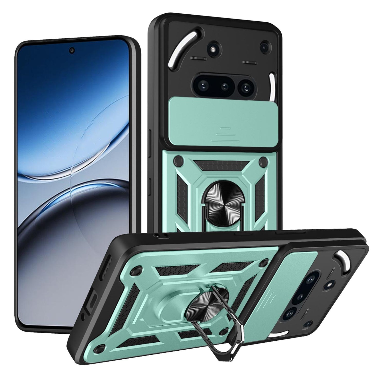 Nothing Phone 3a Sliding Camera Cover Magnetic Ring Stand Shockproof TPU + PC Protective Phone Case