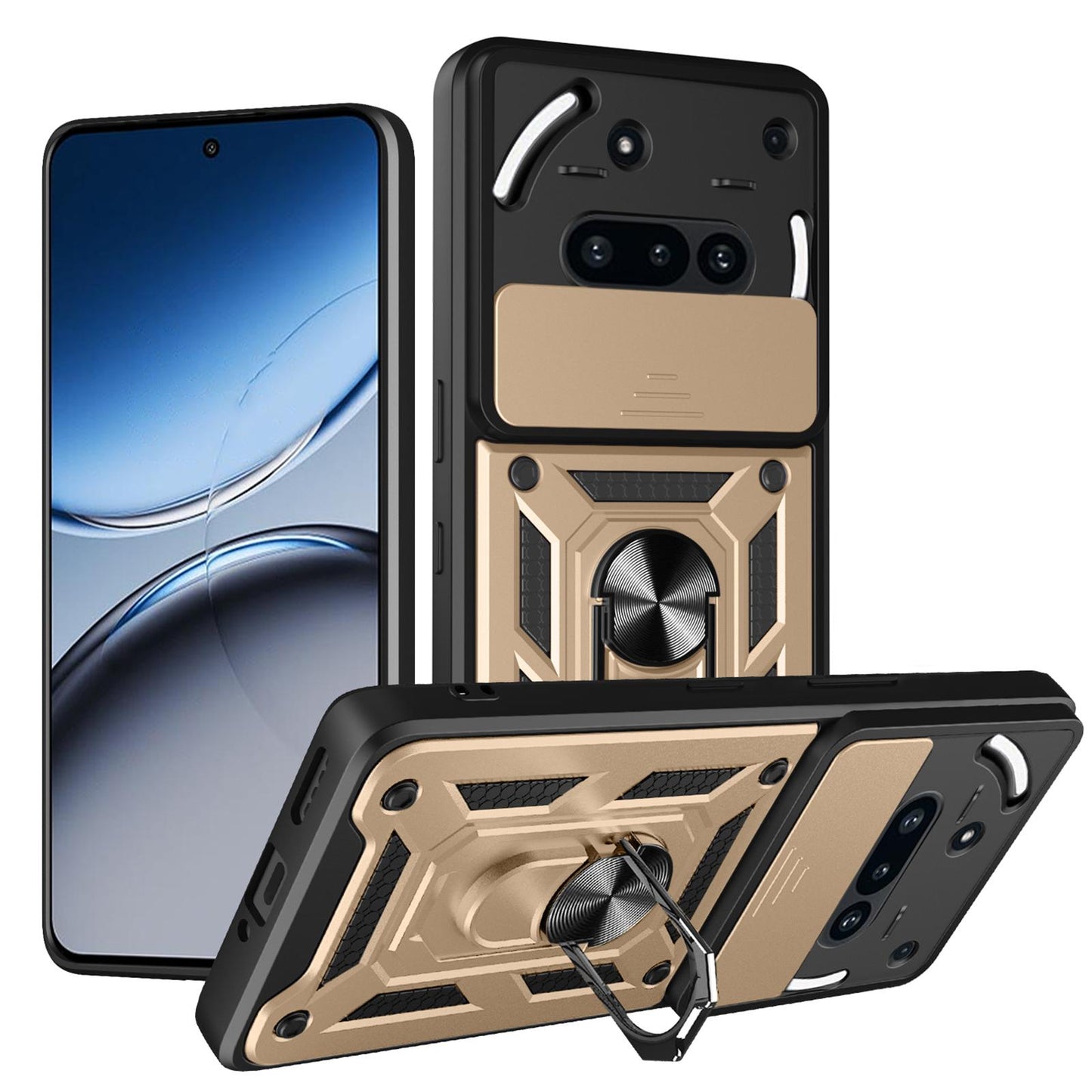 Nothing Phone 3a Sliding Camera Cover Magnetic Ring Stand Shockproof TPU + PC Protective Phone Case