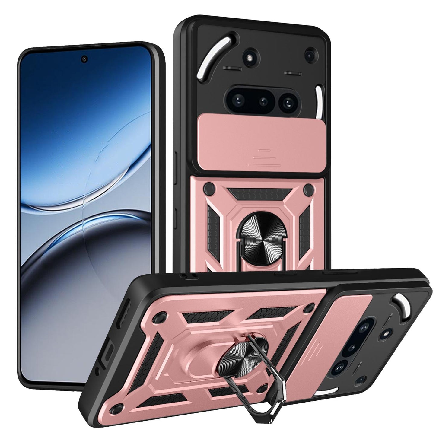 Nothing Phone 3a Sliding Camera Cover Magnetic Ring Stand Shockproof TPU + PC Protective Phone Case