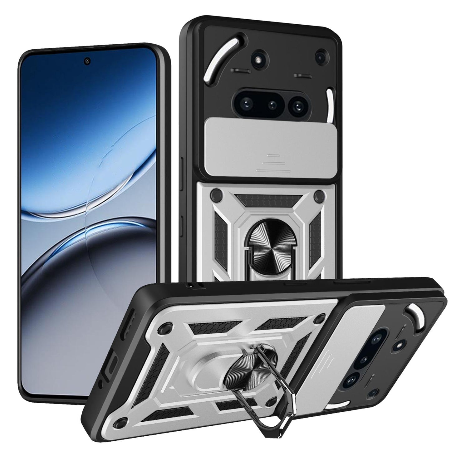 Nothing Phone 3a Sliding Camera Cover Magnetic Ring Stand Shockproof TPU + PC Protective Phone Case