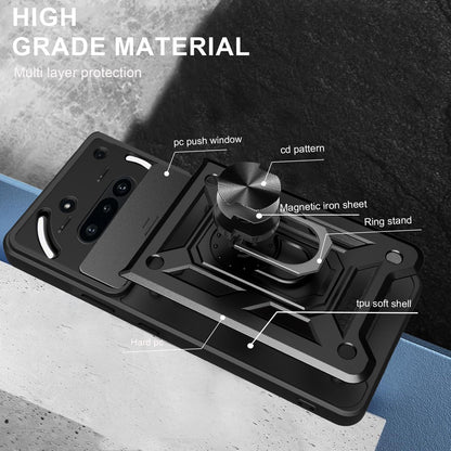 Nothing Phone 3a Sliding Camera Cover Magnetic Ring Stand Shockproof TPU + PC Protective Phone Case