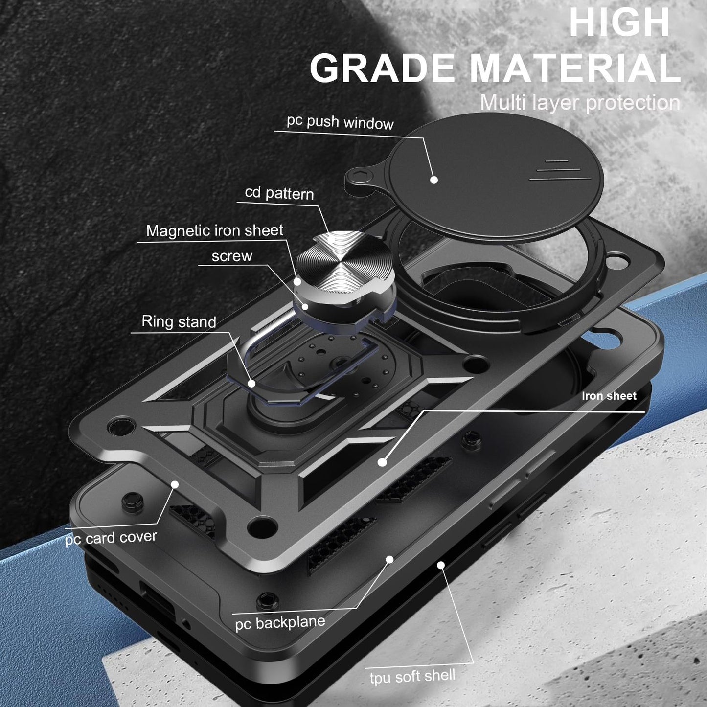 Nothing Phone 3a Pro Sliding Camera Cover Magnetic Ring Stand Shockproof TPU + PC Protective Phone Case
