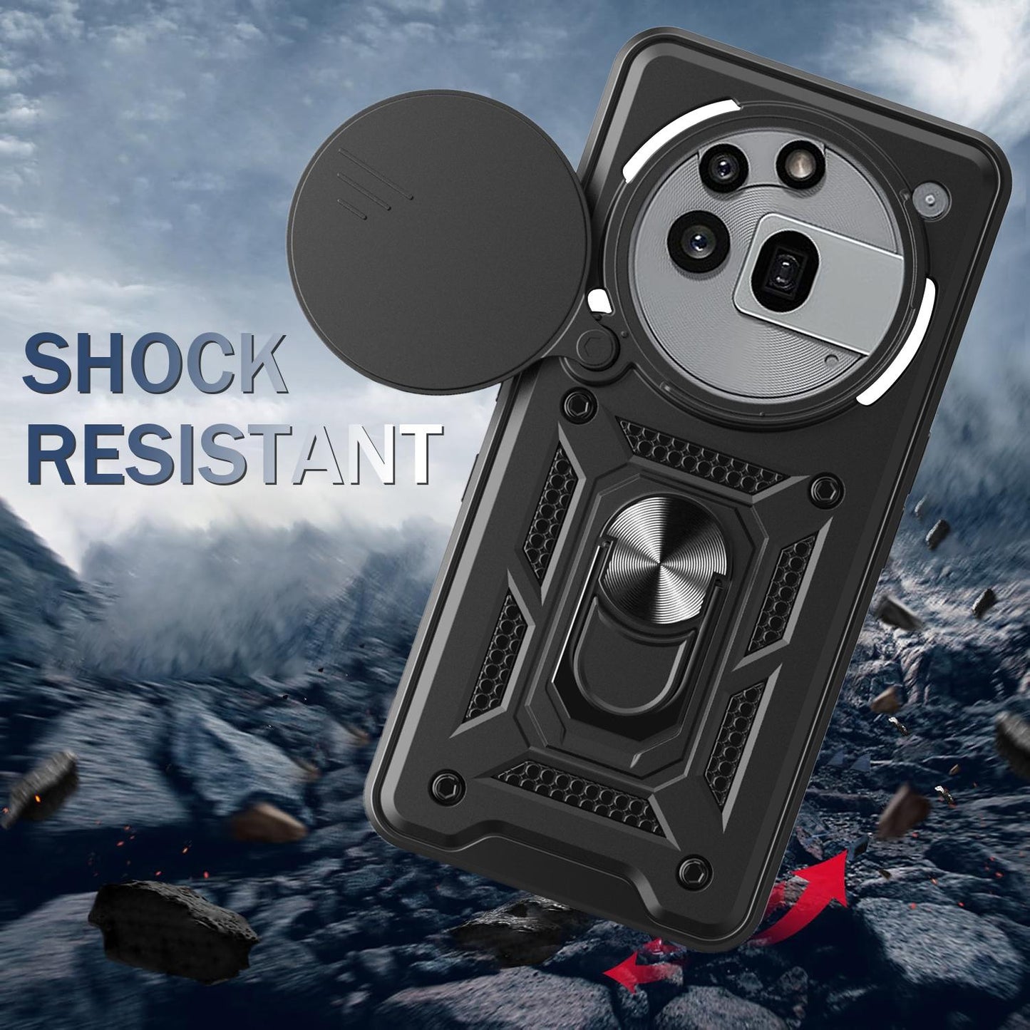 Nothing Phone 3a Pro Sliding Camera Cover Magnetic Ring Stand Shockproof TPU + PC Protective Phone Case
