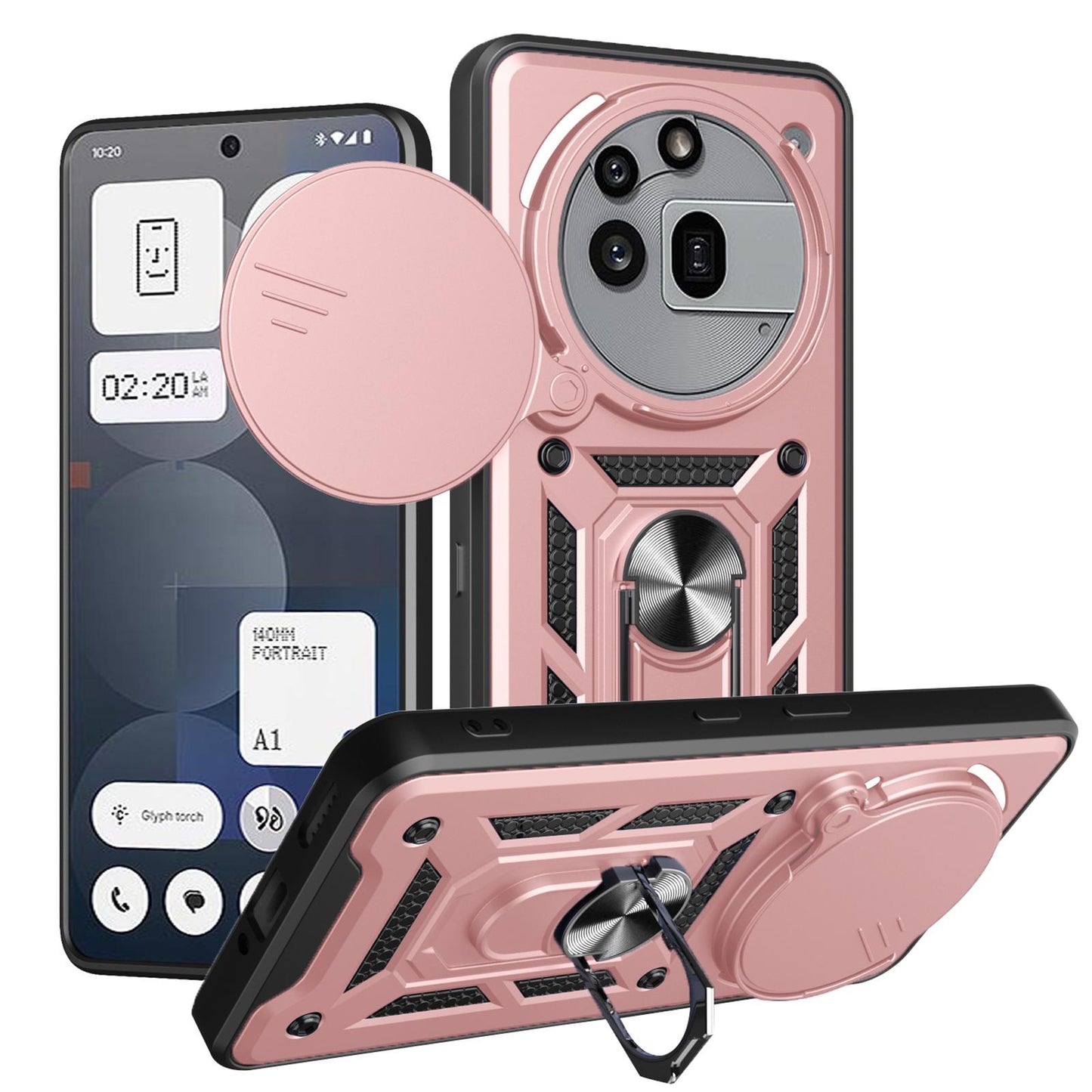 Nothing Phone 3a Pro Sliding Camera Cover Magnetic Ring Stand Shockproof TPU + PC Protective Phone Case
