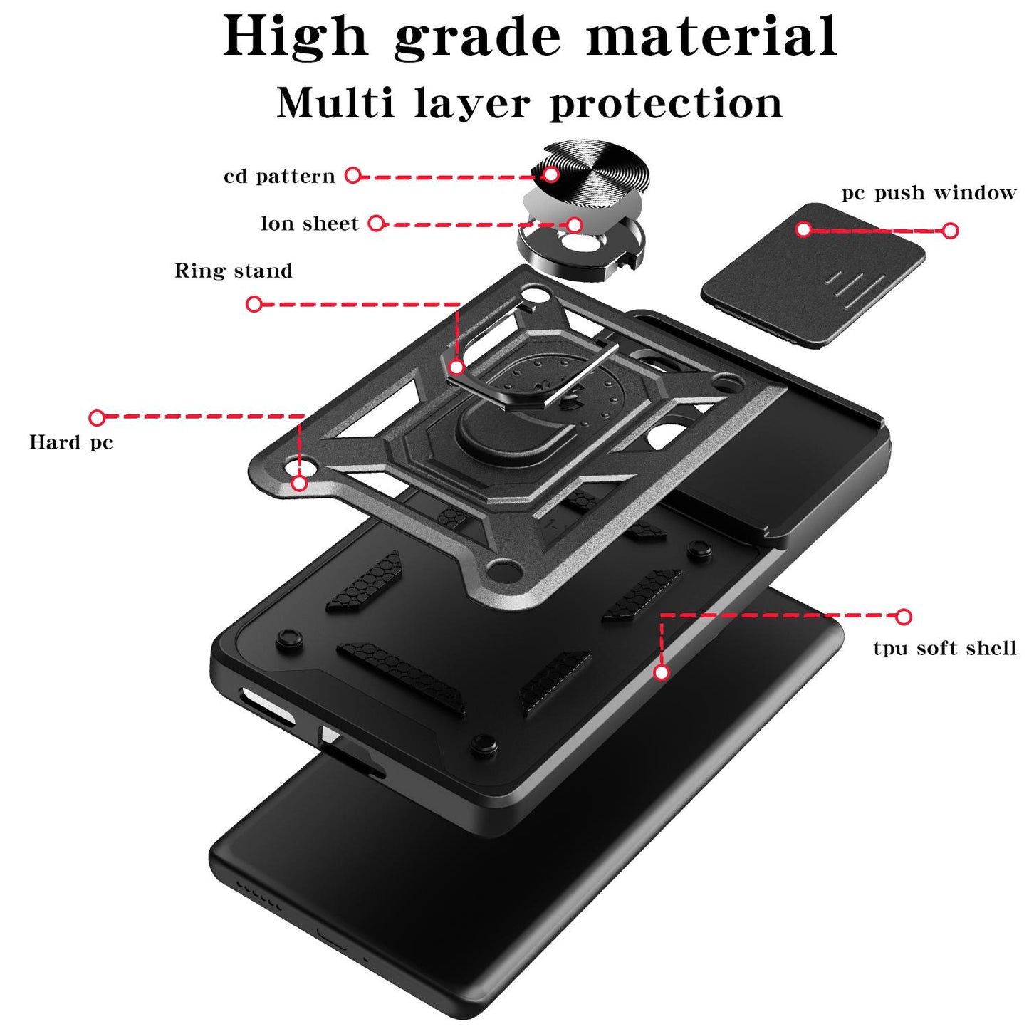 Nothing CMF Phone 1 Sliding Camera Cover Magnetic Ring Stand Shockproof TPU + PC Protective Phone Case