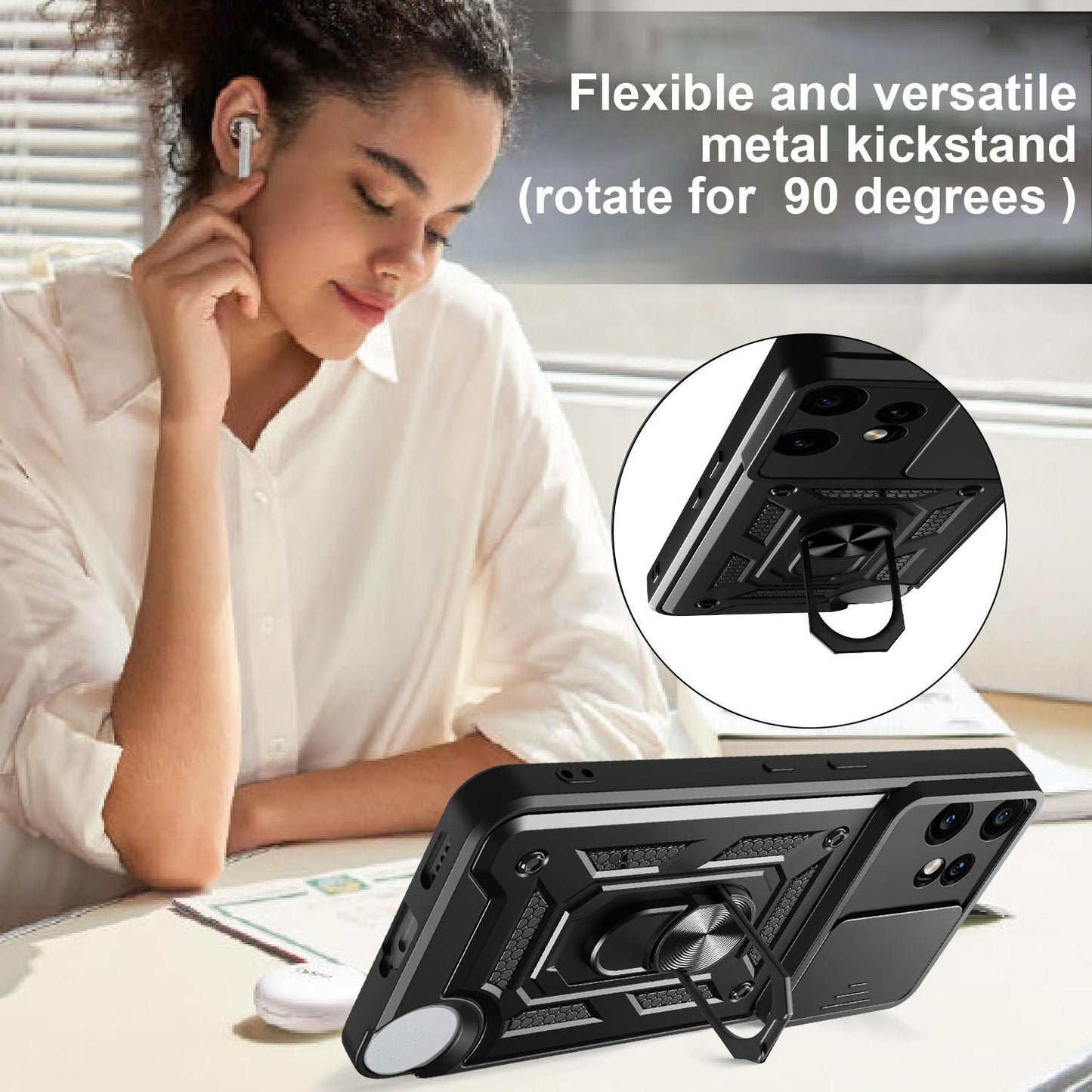 Nothing CMF Phone 2 Pro Sliding Camera Cover Magnetic Ring Stand Shockproof TPU + PC Protective Phone Case