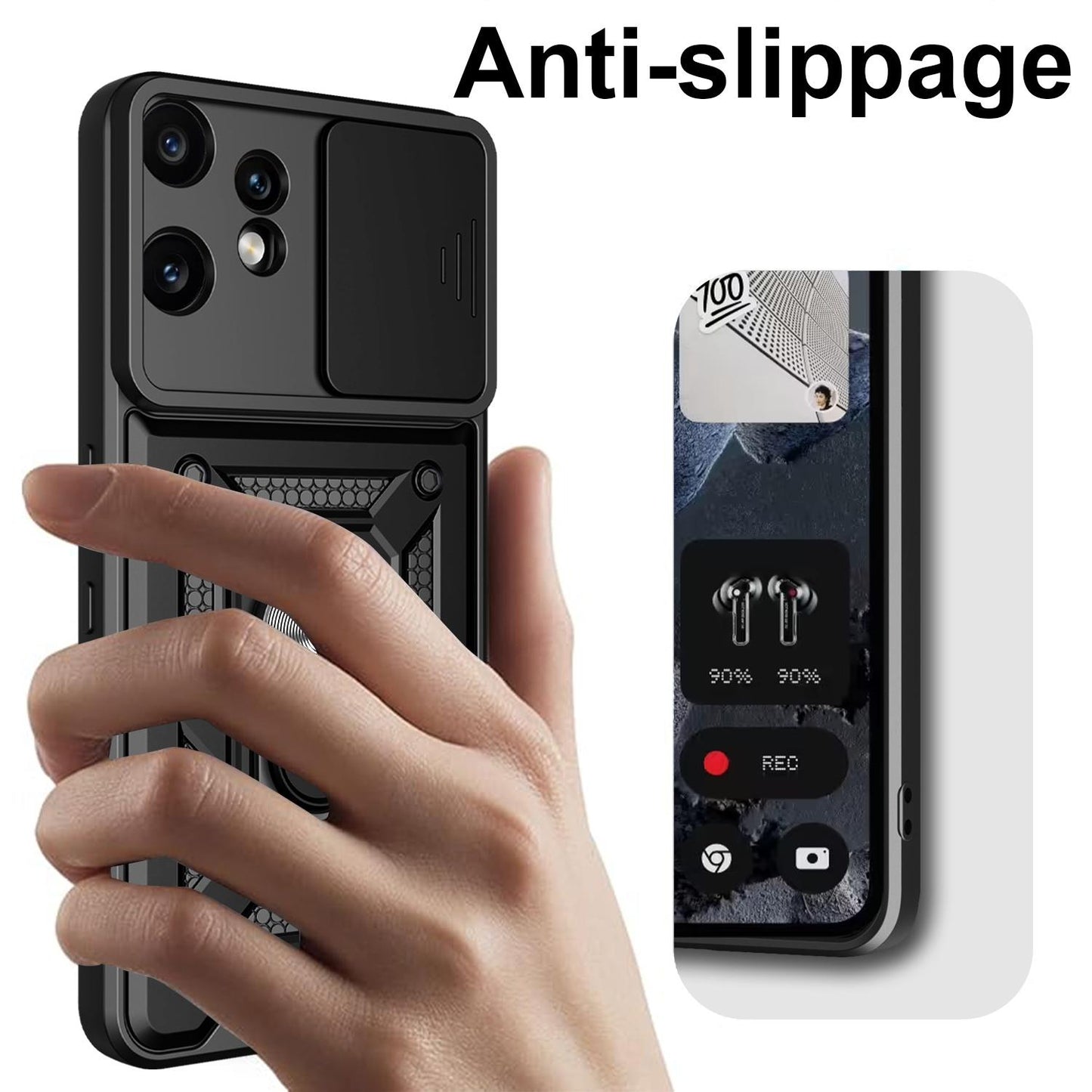 Nothing CMF Phone 2 Pro Sliding Camera Cover Magnetic Ring Stand Shockproof TPU + PC Protective Phone Case