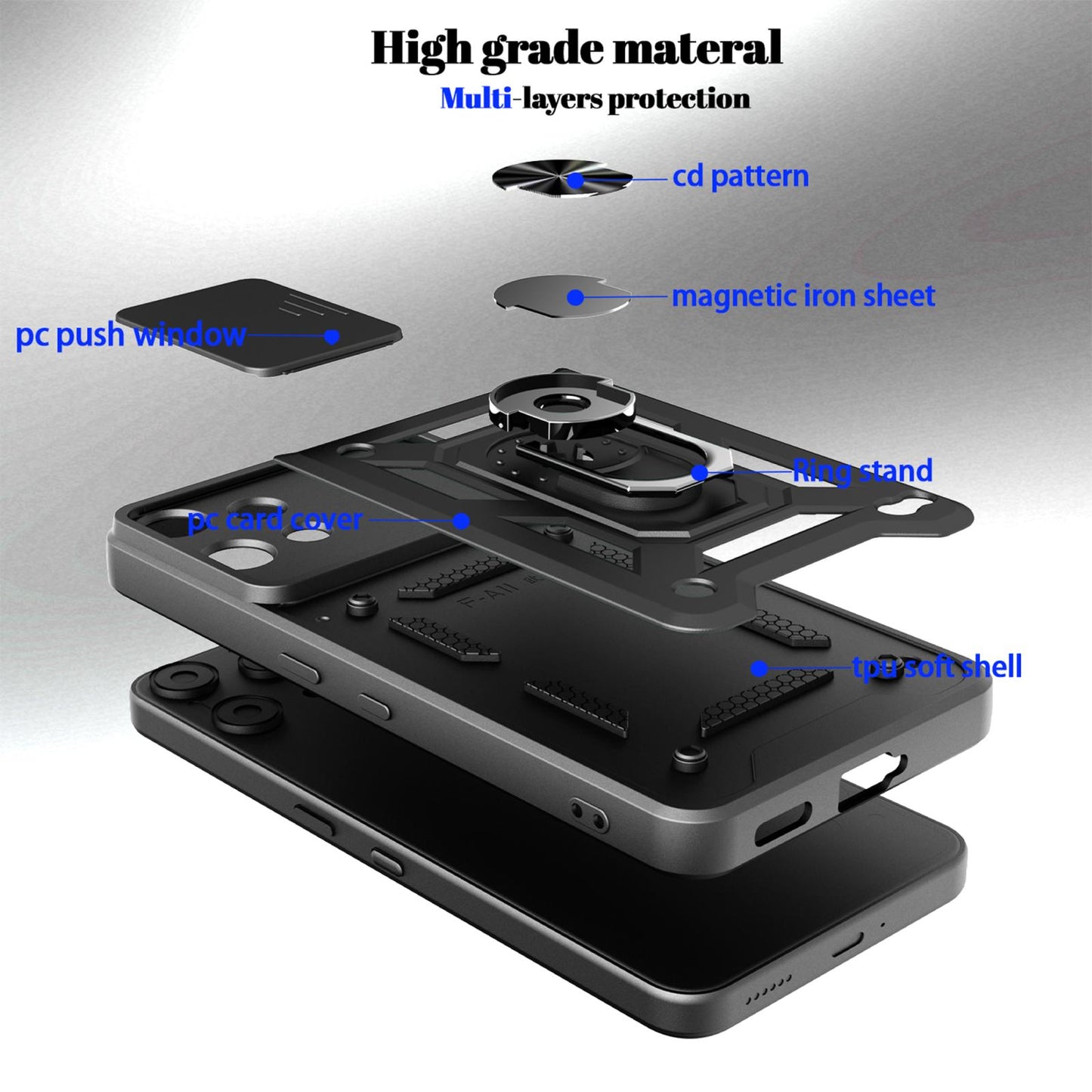 Nothing Phone 3a Lite Sliding Camera Cover Magnetic Ring Stand Shockproof TPU + PC Protective Phone Case