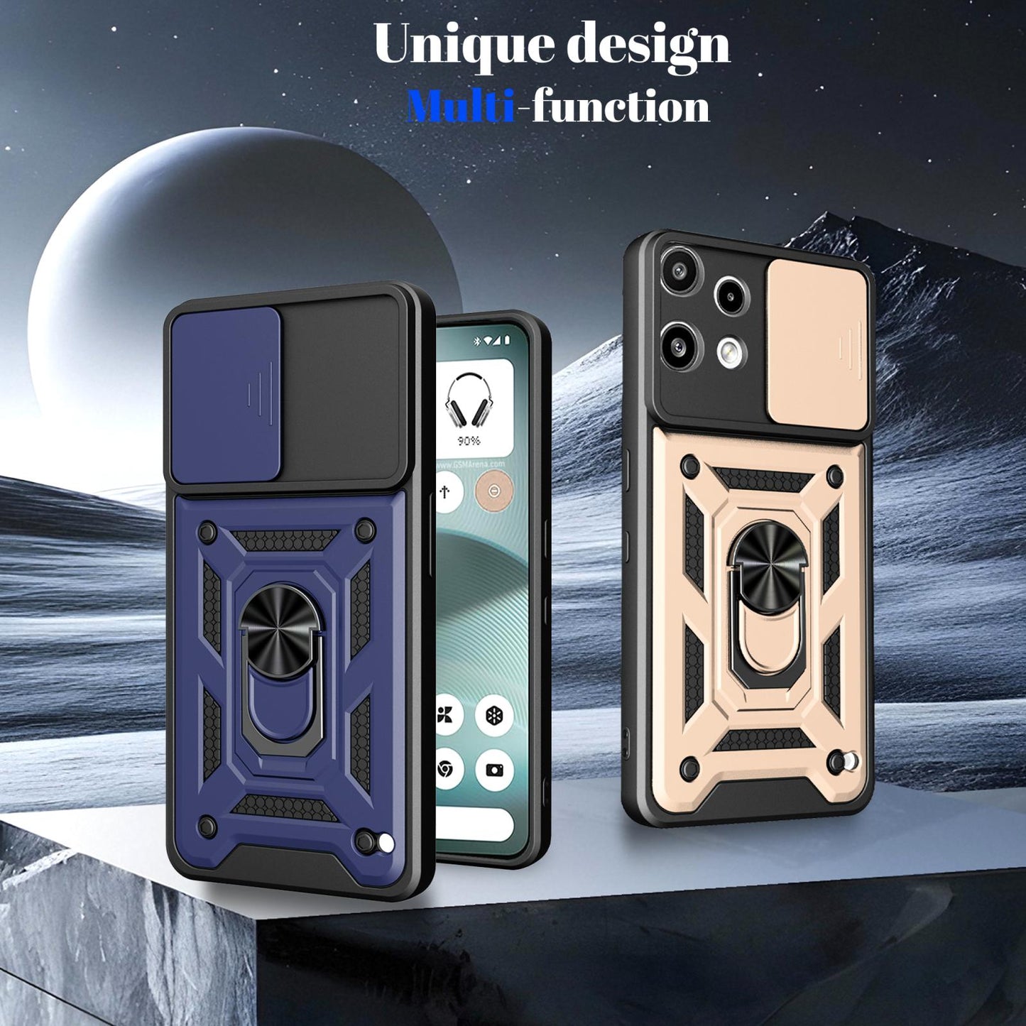 Nothing Phone 3a Lite Sliding Camera Cover Magnetic Ring Stand Shockproof TPU + PC Protective Phone Case