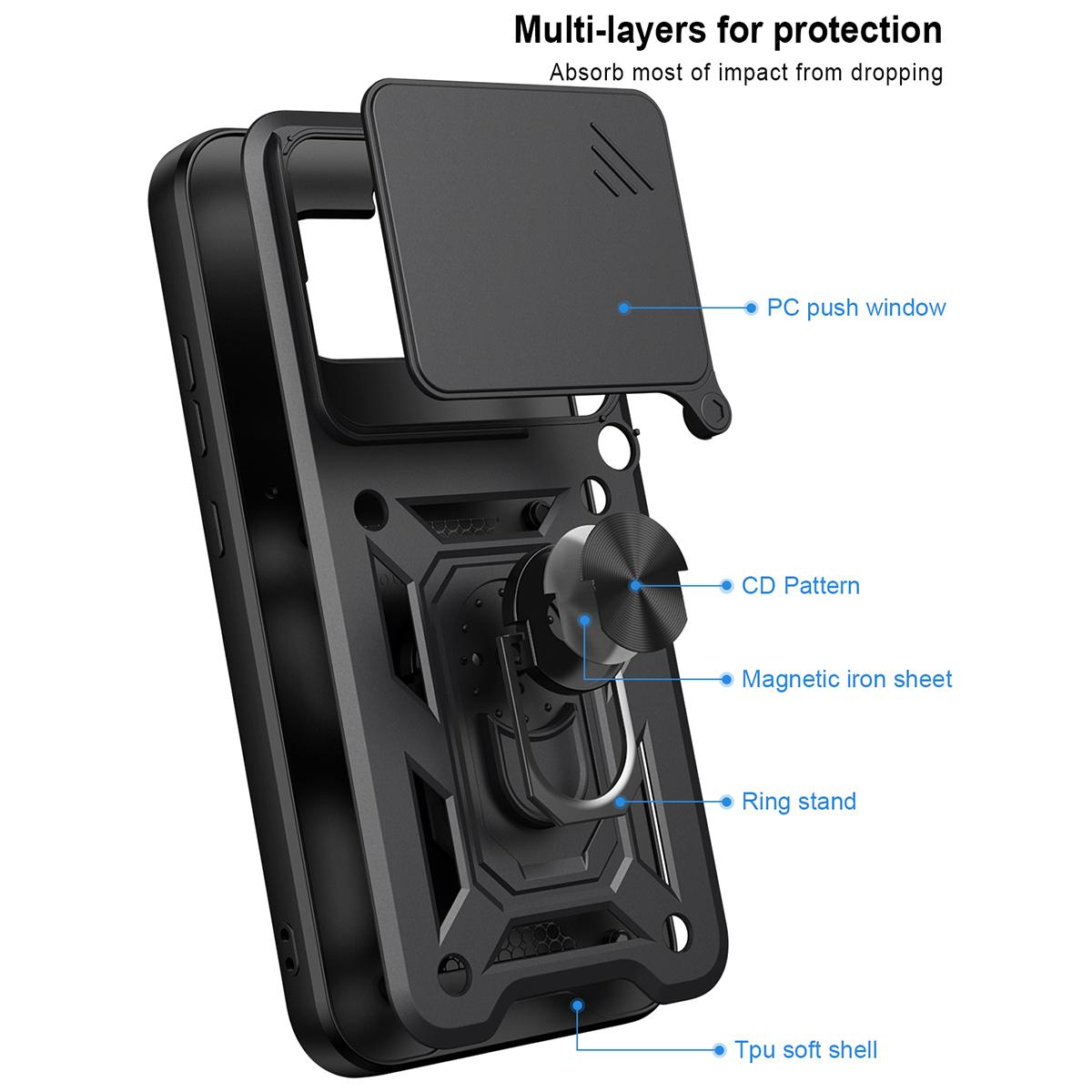 Nothing Phone 4a Sliding Camera Cover Magnetic Ring Stand Shockproof TPU + PC Protective Phone Case