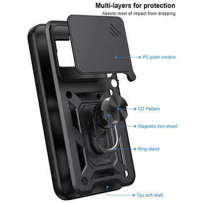 Nothing Phone 4a Sliding Camera Cover Magnetic Ring Stand Shockproof TPU + PC Protective Phone Case