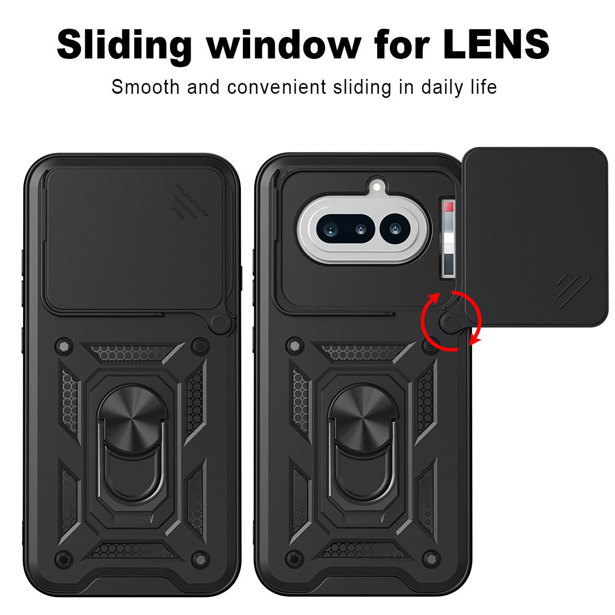 Nothing Phone 4a Sliding Camera Cover Magnetic Ring Stand Shockproof TPU + PC Protective Phone Case