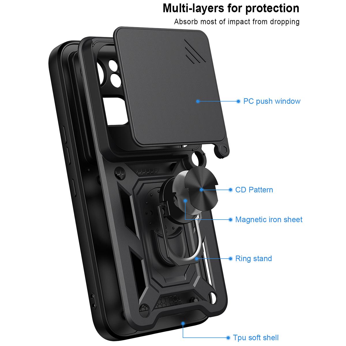Nothing Phone 4a Pro Sliding Camera Cover Magnetic Ring Stand Shockproof TPU + PC Protective Phone Case