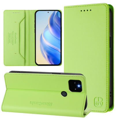 Google Pixel 5a Dual-Folded Magnetic Suction RFID Blocking PU Leather Wallet Phone Case with Card Slots, Cash Pocket, Kickstand, Full Protective Flip Cover