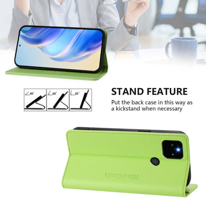 Google Pixel 5a Dual-Folded Magnetic Suction RFID Blocking PU Leather Wallet Phone Case with Card Slots, Cash Pocket, Kickstand, Full Protective Flip Cover