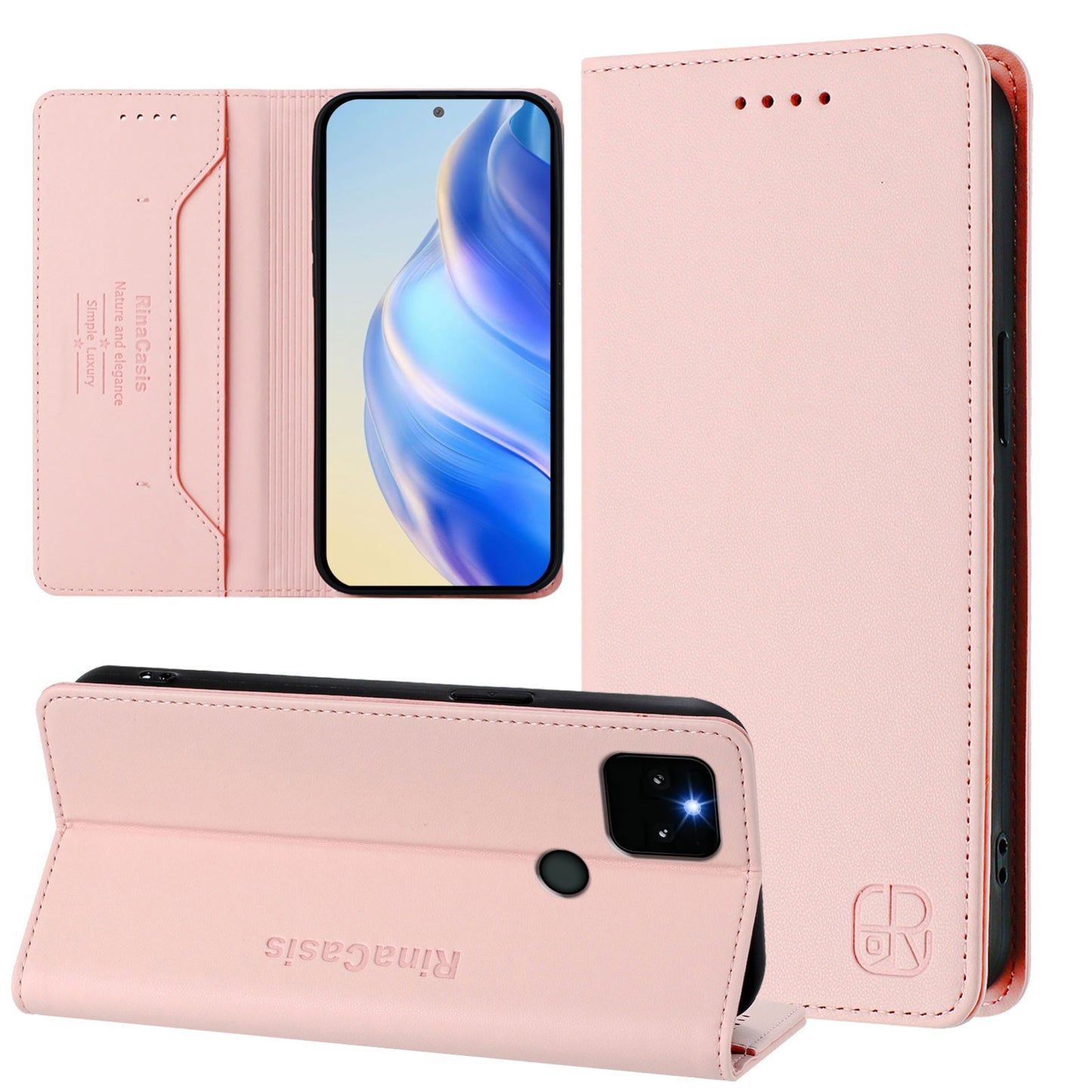 Google Pixel 5a Dual-Folded Magnetic Suction RFID Blocking PU Leather Wallet Phone Case with Card Slots, Cash Pocket, Kickstand, Full Protective Flip Cover