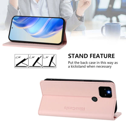 Google Pixel 5a Dual-Folded Magnetic Suction RFID Blocking PU Leather Wallet Phone Case with Card Slots, Cash Pocket, Kickstand, Full Protective Flip Cover