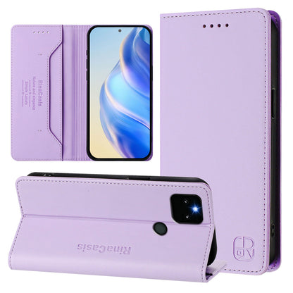 Google Pixel 5a Dual-Folded Magnetic Suction RFID Blocking PU Leather Wallet Phone Case with Card Slots, Cash Pocket, Kickstand, Full Protective Flip Cover